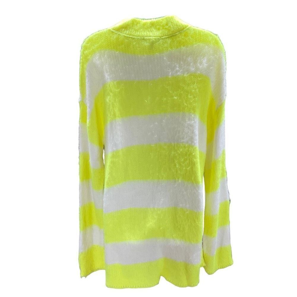 Abound Sweater Tunic Crew Neck Lime Green Cream Fuzzy Long Sleeve Medium - Picture 11 of 12